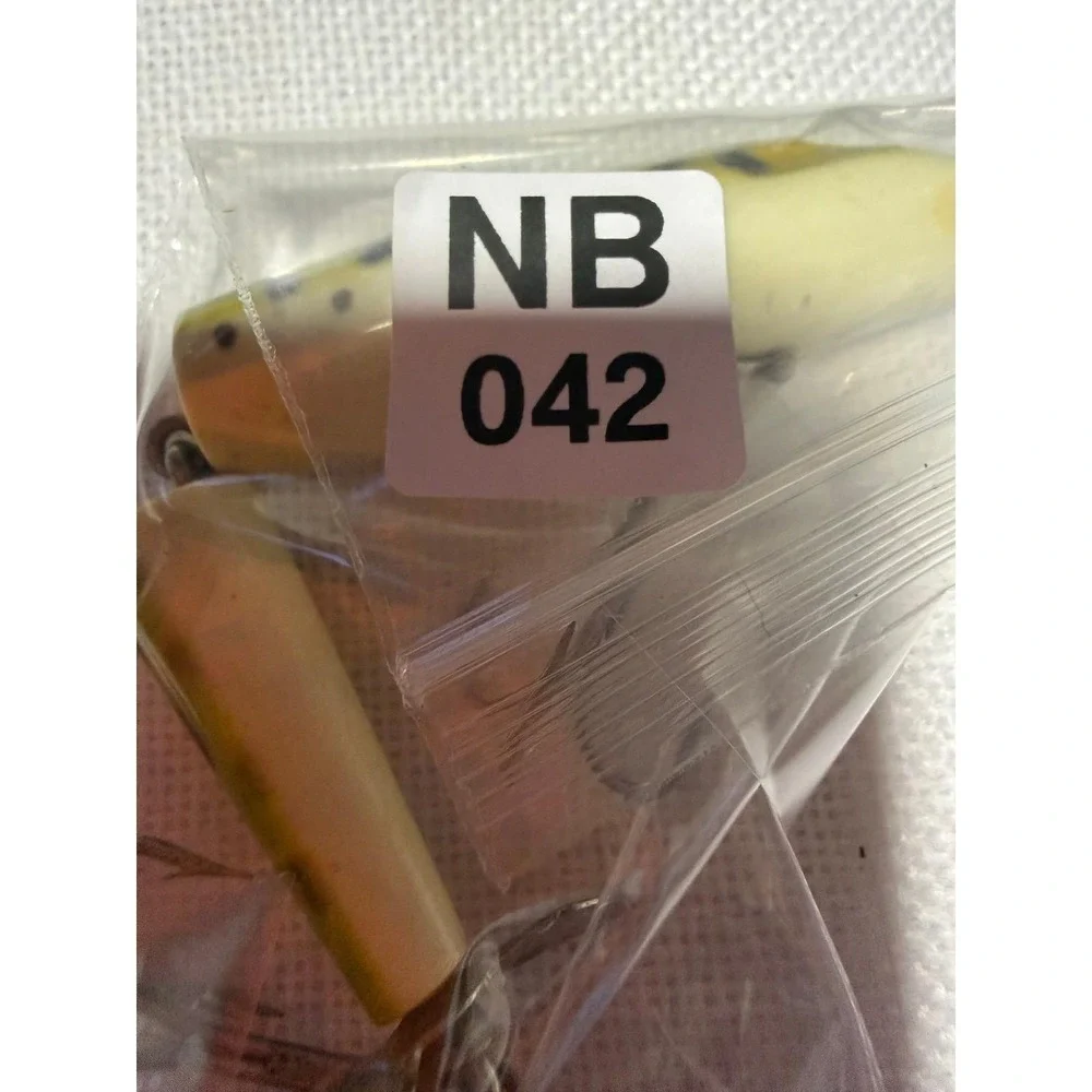 Vintage Jointed Wood Fishing Lure Yellow Green Spotted Propeller Bait NB042